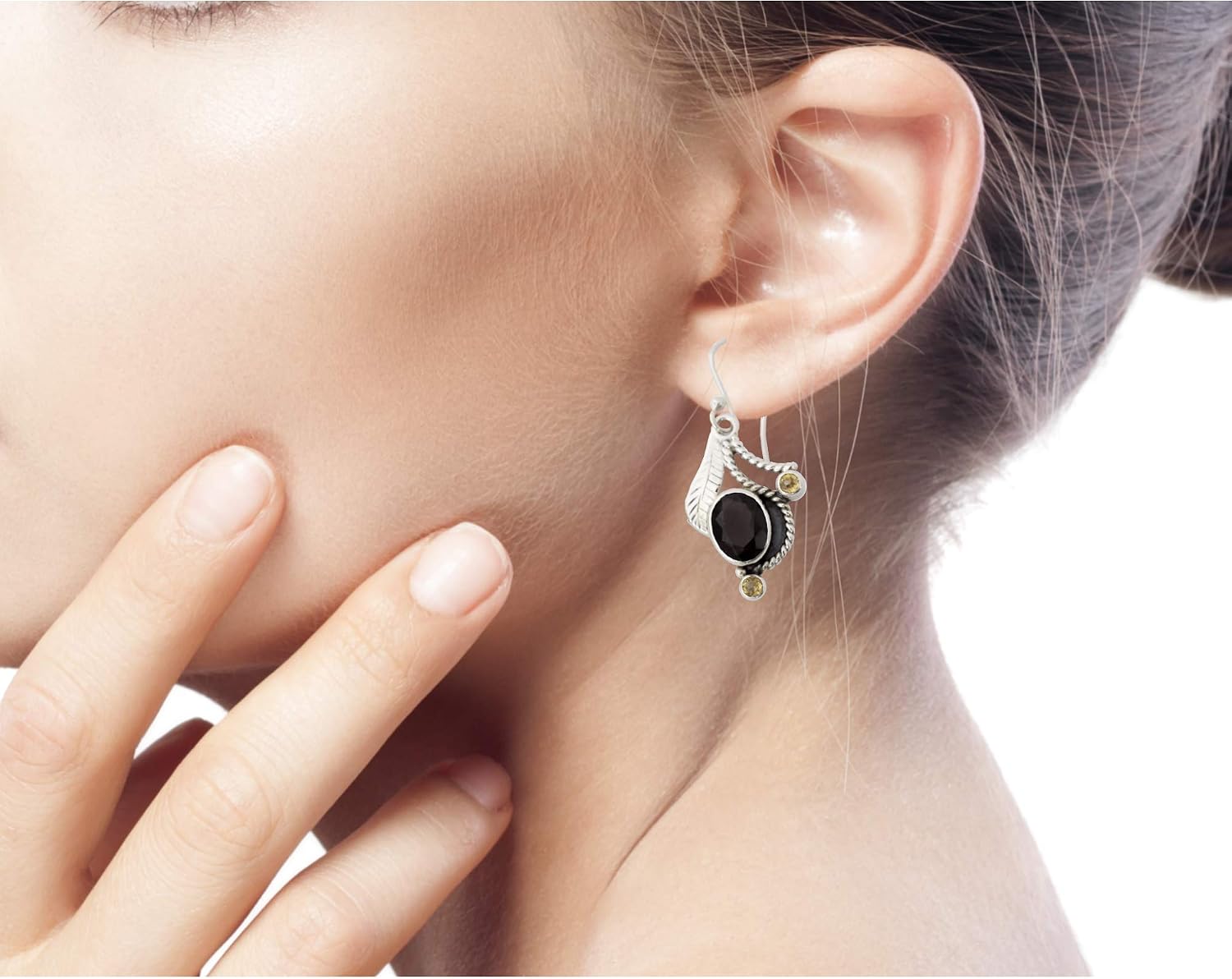 NOVICA Artisan Handmade Smoky Quartz Citrine Dangle Earrings India Jewelry Sterling Silver Brown Yellow Leaf Tree Birthstone [1.6 in L x 0.6 in W x 0.2 in D] ' Dew Blossom'