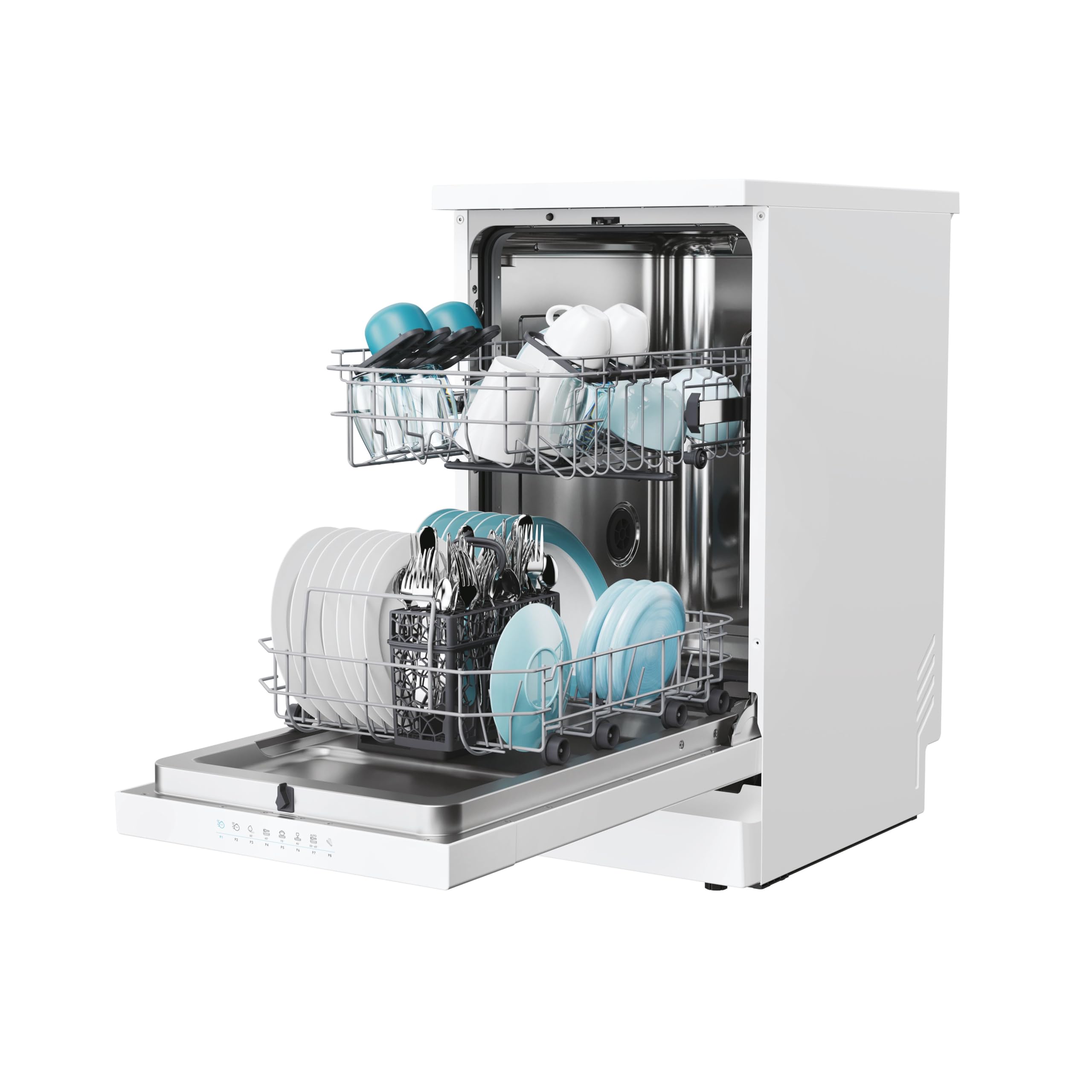 Candy Rapidò CF0C7SB0FW Lave-vaisselle, 45 cm, 10 services, numérique, Wi-Fi, 8 programmes, technologie antibactérienne, 47 dB, indicateur sel et rinçage, panier supérieur réglable, départ différé