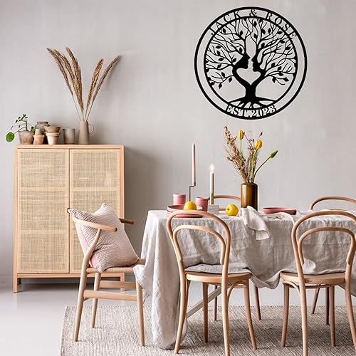 Miniatura 4 de Letrero de metal personalizado del árbol de la vida, letrero con nombre para puerta delantera, decoración de pared, corona, regalo de boda,