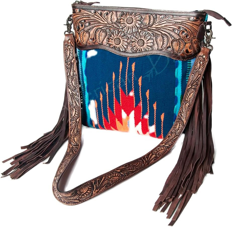 American Darling Signature Crossbody Hand Tooled Upcycled Wool Genuine Leather Women Bag Western Handbag Purse | for Cute