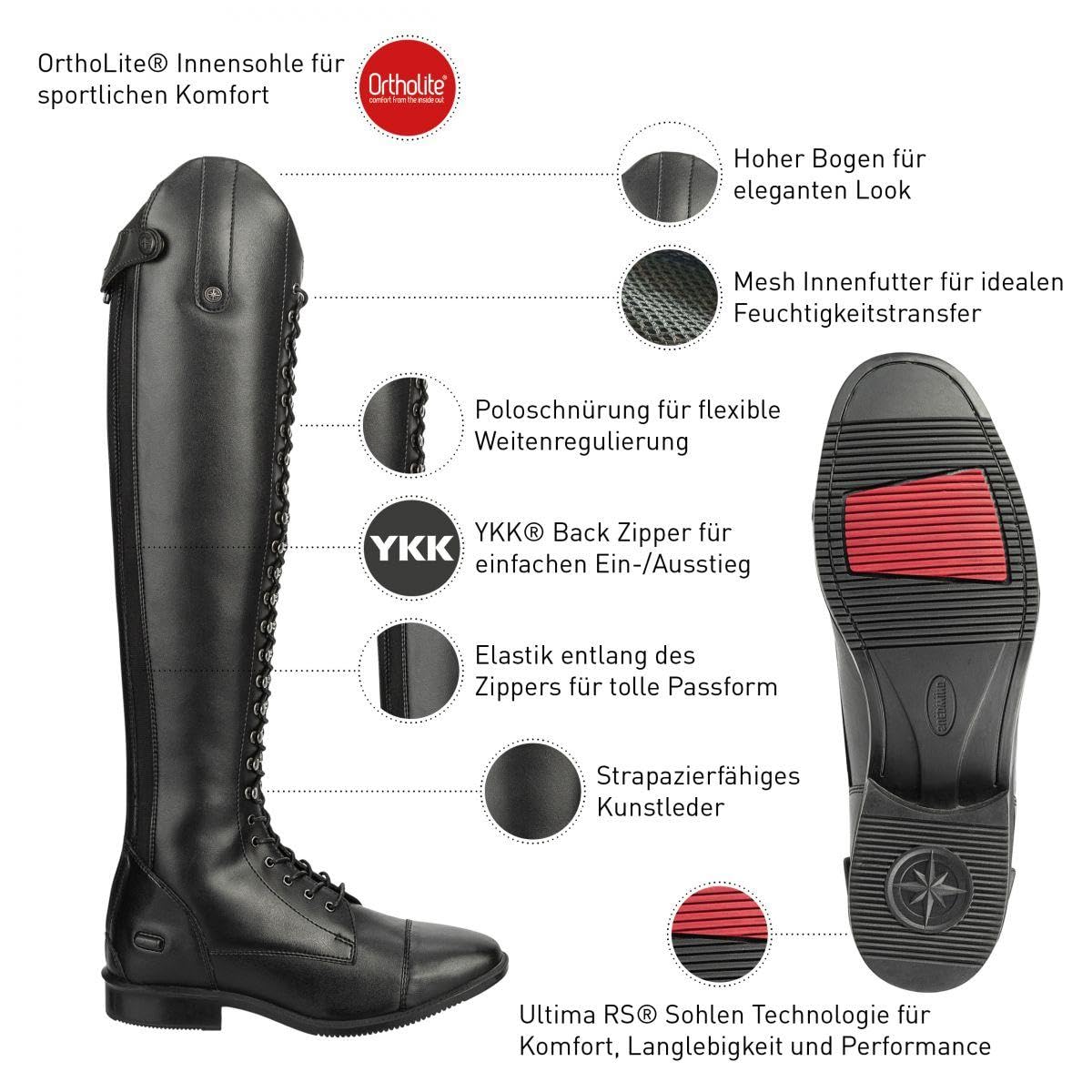 SUEDWIND FOOTWEAR Reit-Stiefel »Legacy Venado Vegan« - Polo-Look - Hoher Dressurbogen - Karreeleisten - Dämpfung - Hautfreundlich - Gummisohle - Starker Reißverschluss - Micro Lining