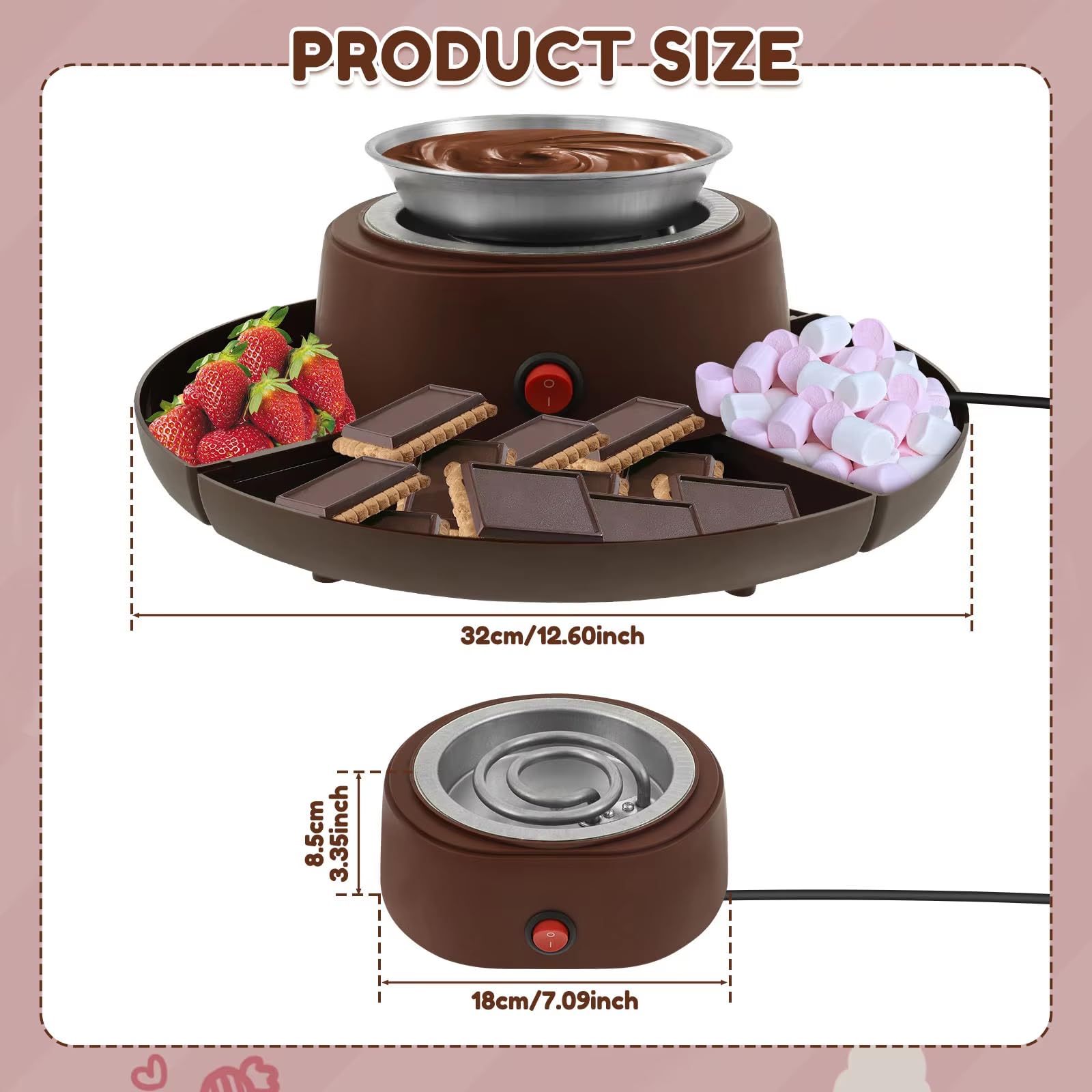 S'Mores Maker & Chocolate Fondue Set 2 en 1 Kit de Tostado con 5 Accesorios, Temperatura Ajustable, Protección contra Sobrecalentamiento, 30 cm de diámetro