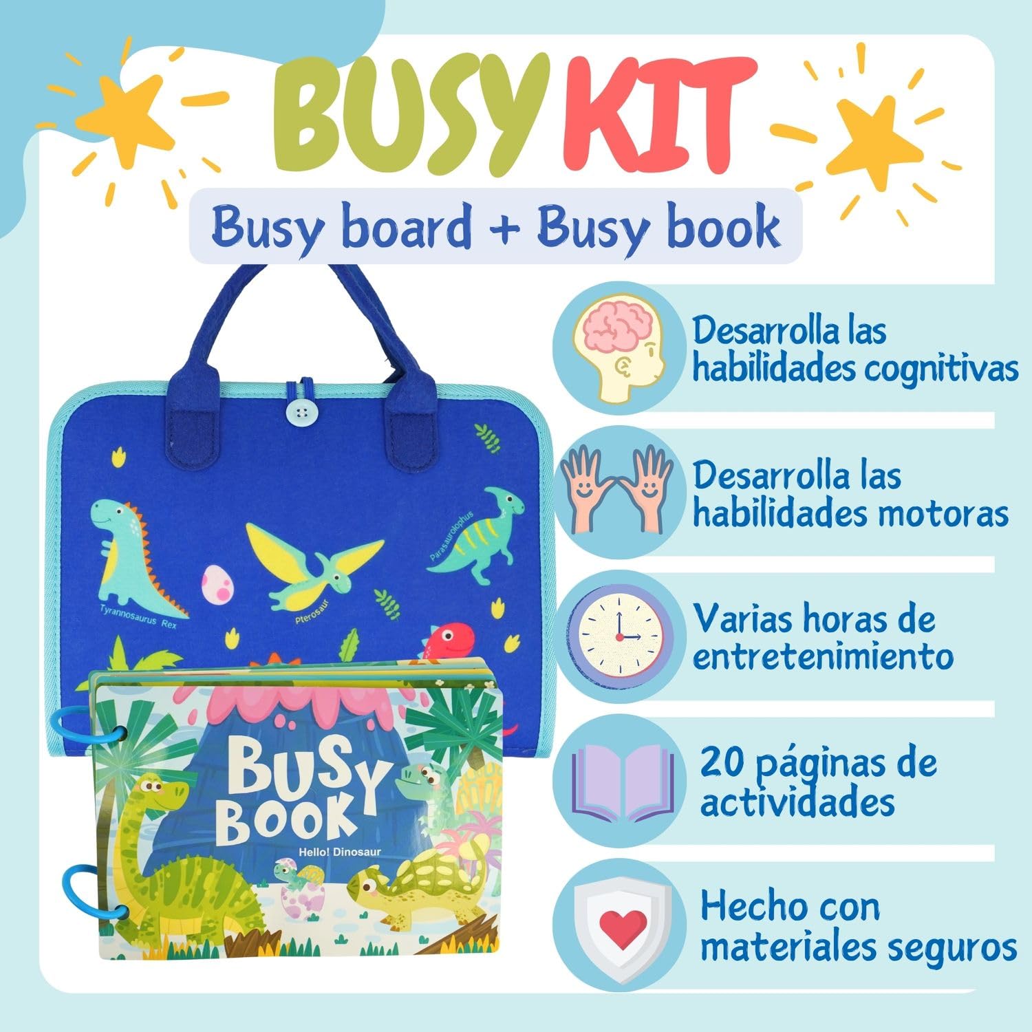 DEIERRI Pack Libros Montessori 1 año | Busy Book + Busy Board Montessori 1 año | Juguetes Niños | Regalos Originales Bebes | Libro Sensorial Bebe | 20 Páginas de Actividades Reutilizables — view 2