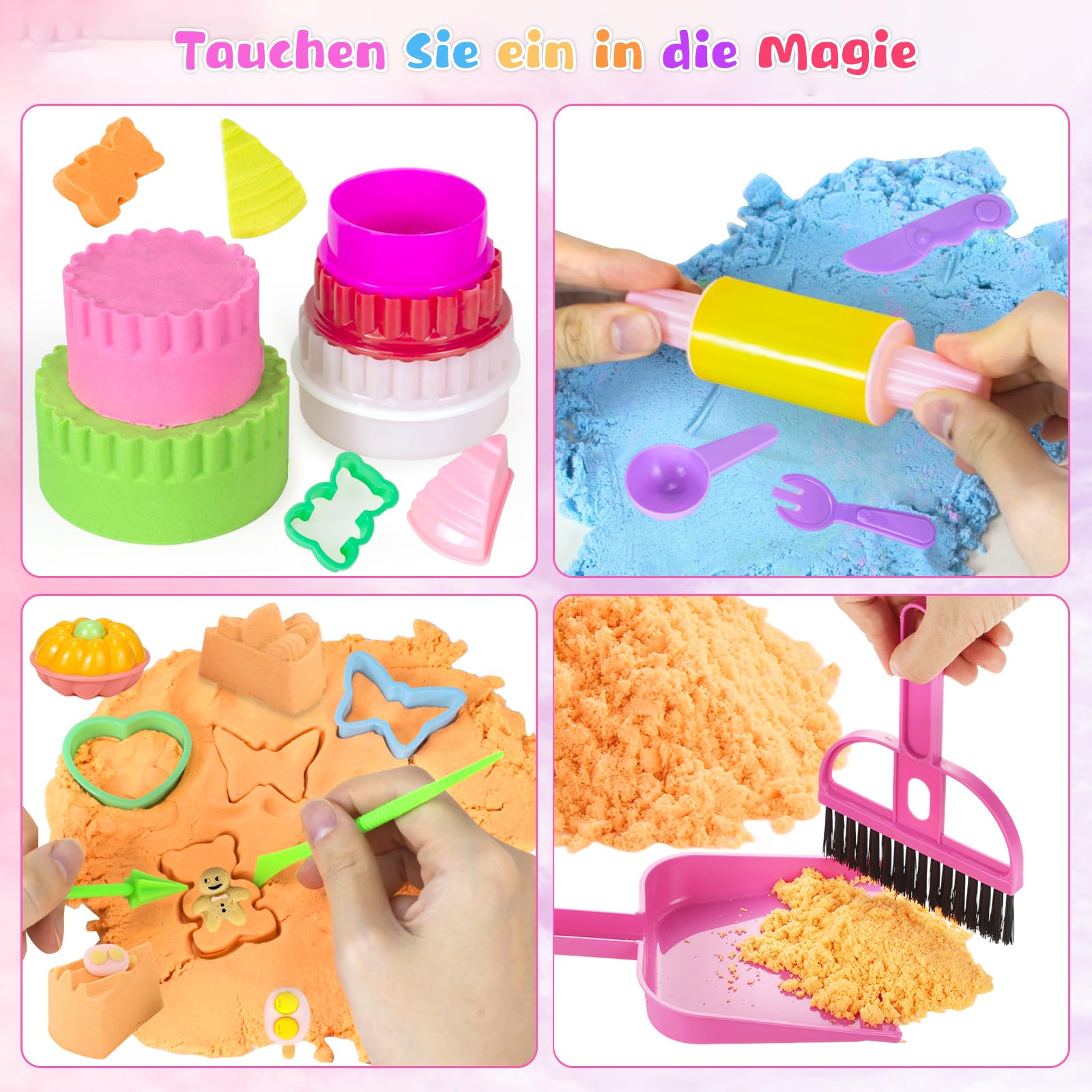 Sabbia per Bambini 3 4 5 6 7 8+ Anni Ragazzi Ragazze Play Construction Kit Gelato Magic Play Sabbia Set Giocattoli con Strumenti di Pulizia – Gelato