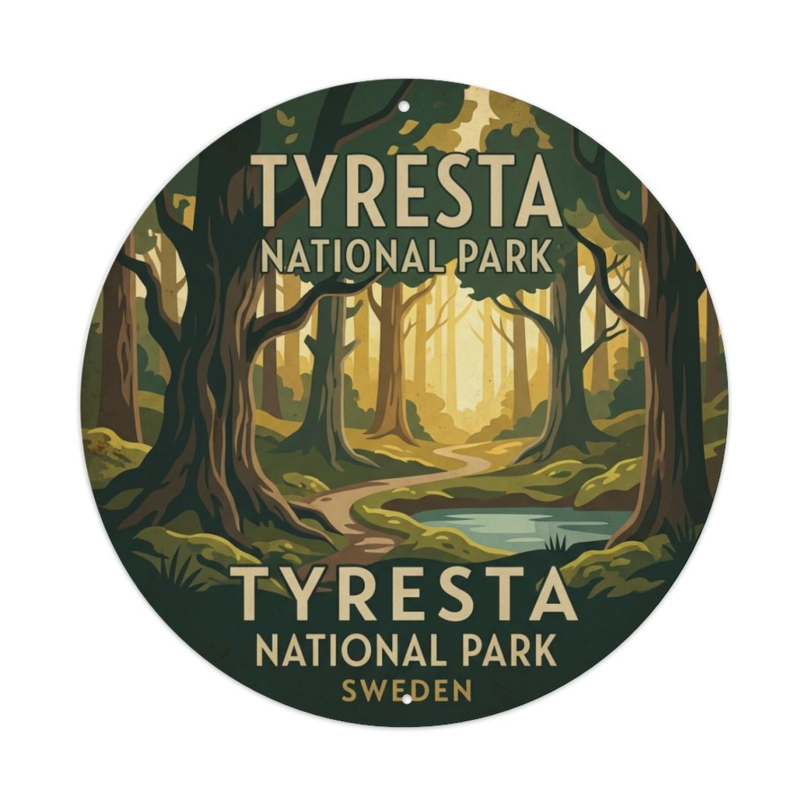 Vintage Travel Tyresta Sweden Woodland Metal Tin Sign