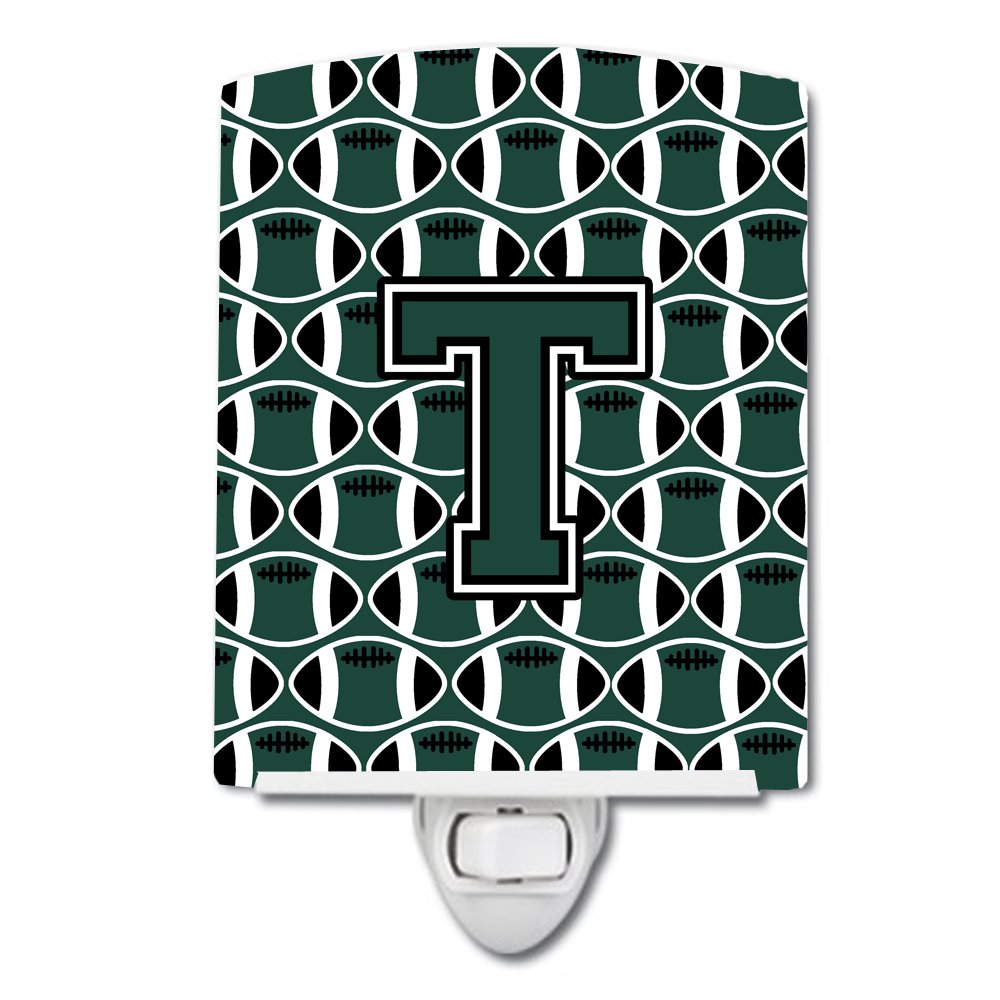 Caroline's Treasures CJ1071-TCNL Letter T Football Green and White Ceramic Night Light Compact, UL-Certified, Ideal for Bedroom, Bathroom, Nursery, Hallway, Kitchen, 6x4x3, Multicolor