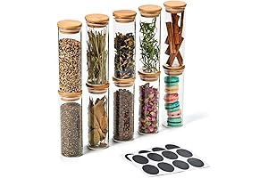 EZOWare Tall Spice Jars 10 oz with Bamboo Lids