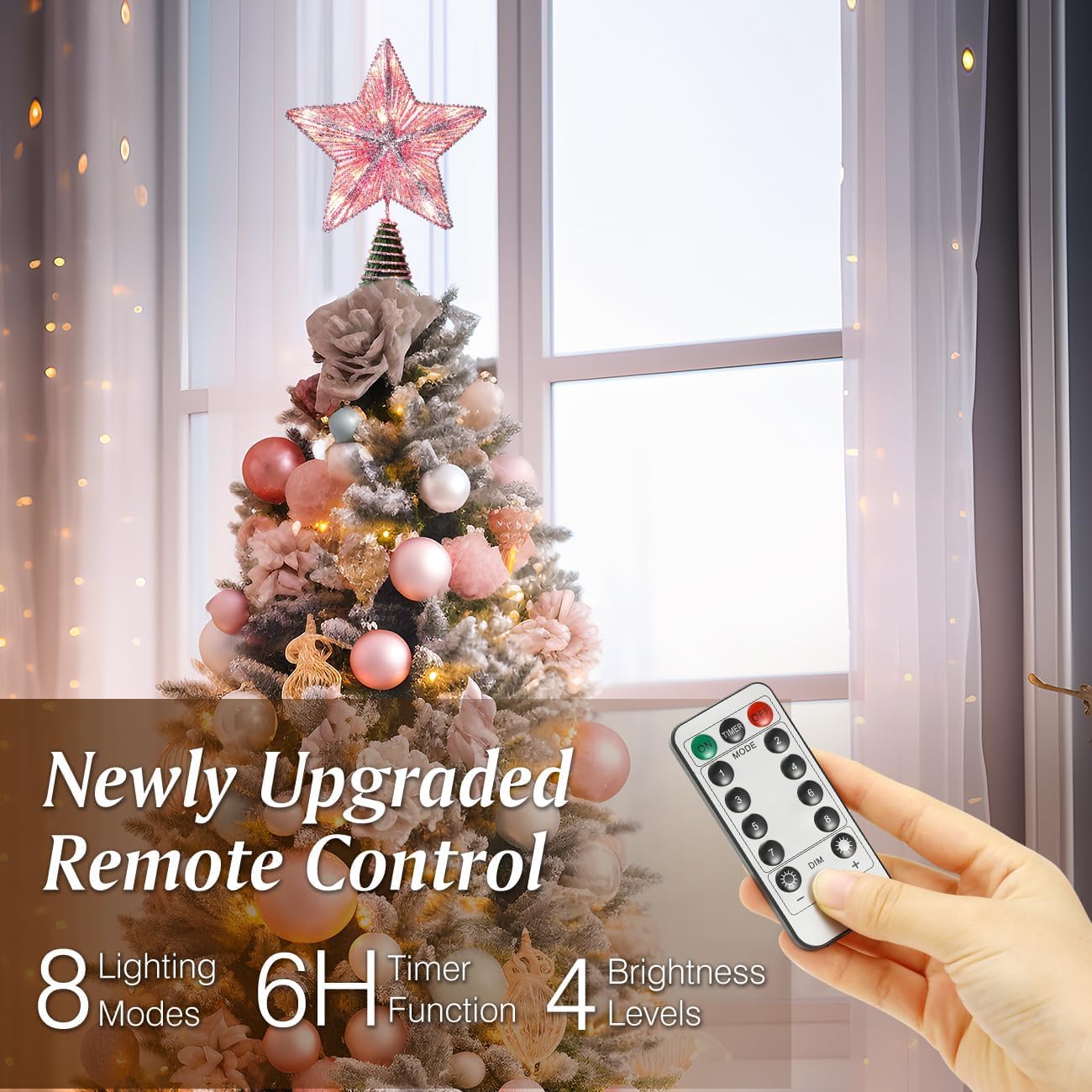 Árbol de Navidad Topper Estrella iluminada árbol T Estrella de árbol con Luces y Lentejuelas, Adorno for árbol de Navidad Iluminado for decoración navideña de árbol de Navidad en casa(Roze)
