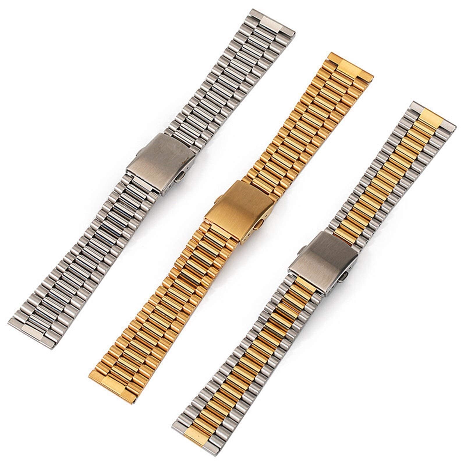 QHQQXN Correa de Reloj, Correa de Acero Inoxidable sólido de 12 mm, 14 mm, 16 mm y 18 mm con Hebilla Plegable con botón, Correa de Metal