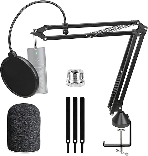 Miniatura 10 de Para Razer Seiren Mini Brazo Boom - Soporte de micrófono con cubierta de espuma de micrófono para reducir los ruidos del viento, adaptador de 3/8" a