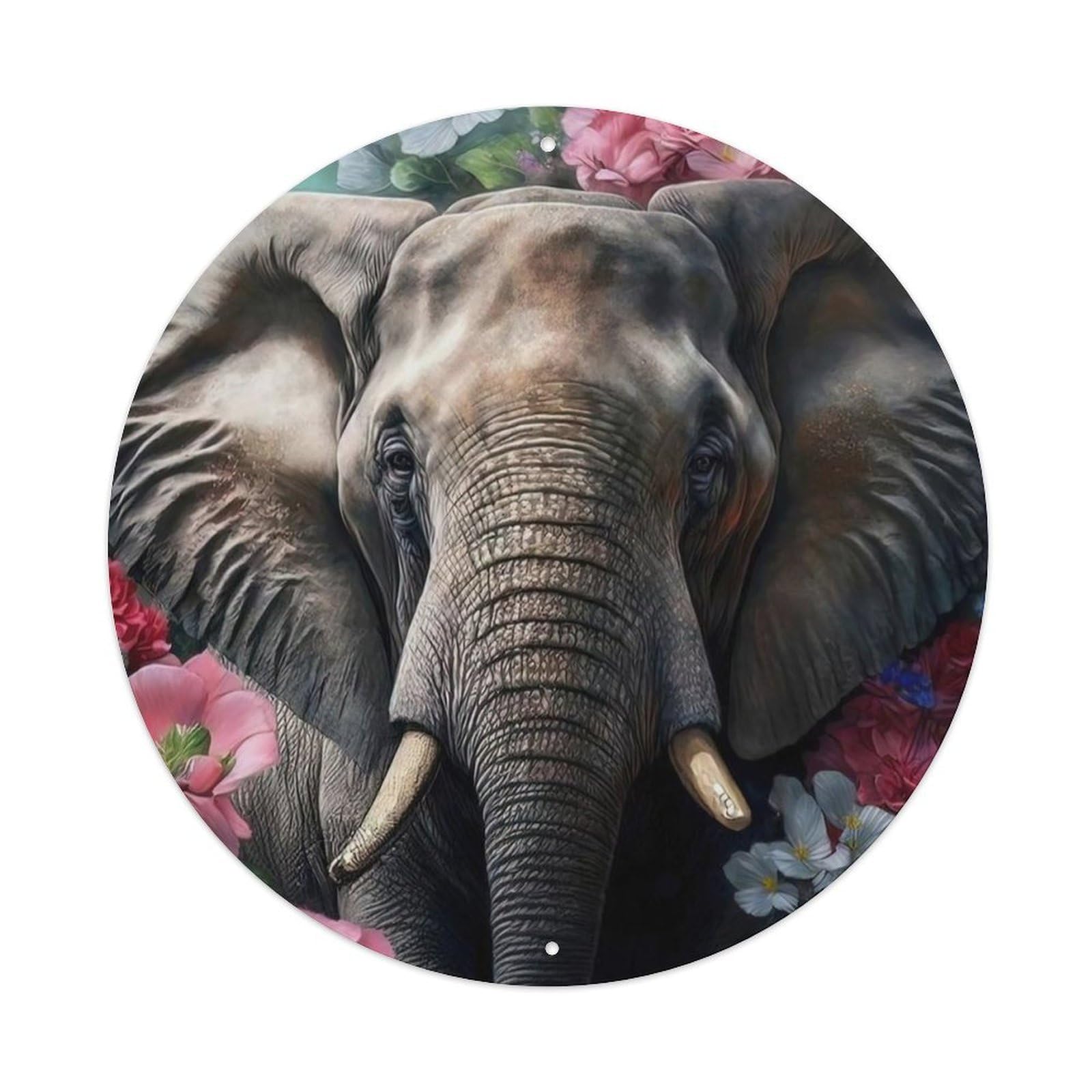 Animal Artwork Elephant Among Flowers Vintage Metal Tin Sign Plaque Wall Decor for Cafe, Club Bar, Office, Garden Metal Poster 8x8Inch