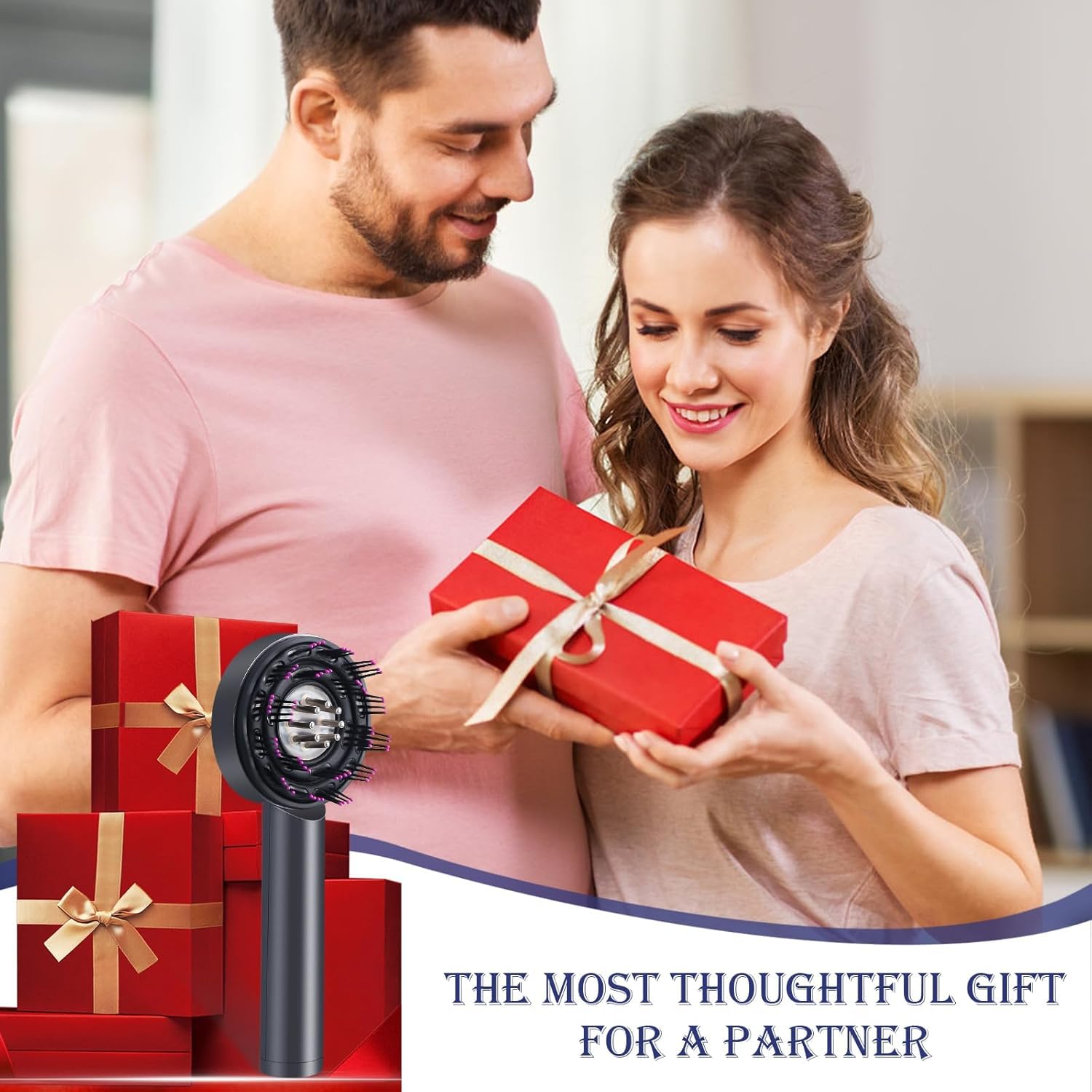Brosse de massage 2 en 1 pour cuir chevelu et huile capillaire - Brosse électrique pour cuir chevelu - Avec lumière rouge et bleue - Pour la relaxation du cuir chevelu et de la tête