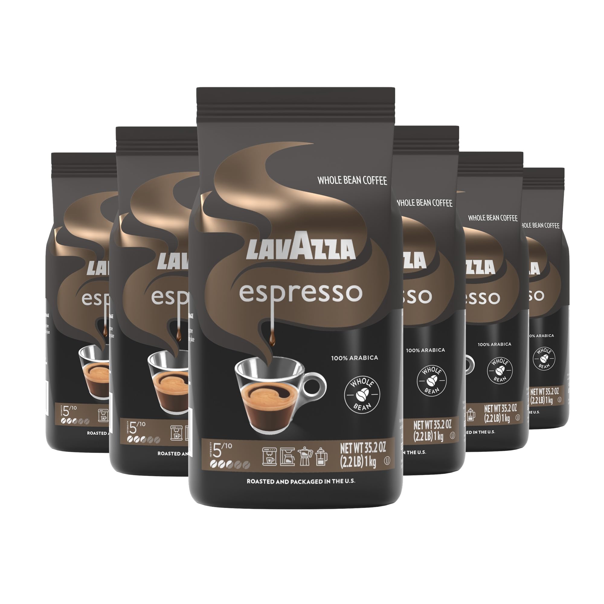 Lavazza Espresso Whole Bean Coffee, Medium Roast, 100% Arabica, 2.2 lb Bag (Pack of 6)