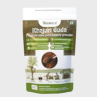 Treelogical Khajuri Guda /Premium Date Palm Jaggery Granules, Low GI Natural Sweetener Rich in Iron and Calcium, Additive-Free Khajur Gud Powder for Food, Beverage and Desserts (500 gm). also known as Nolen, bengali, karupatti gud