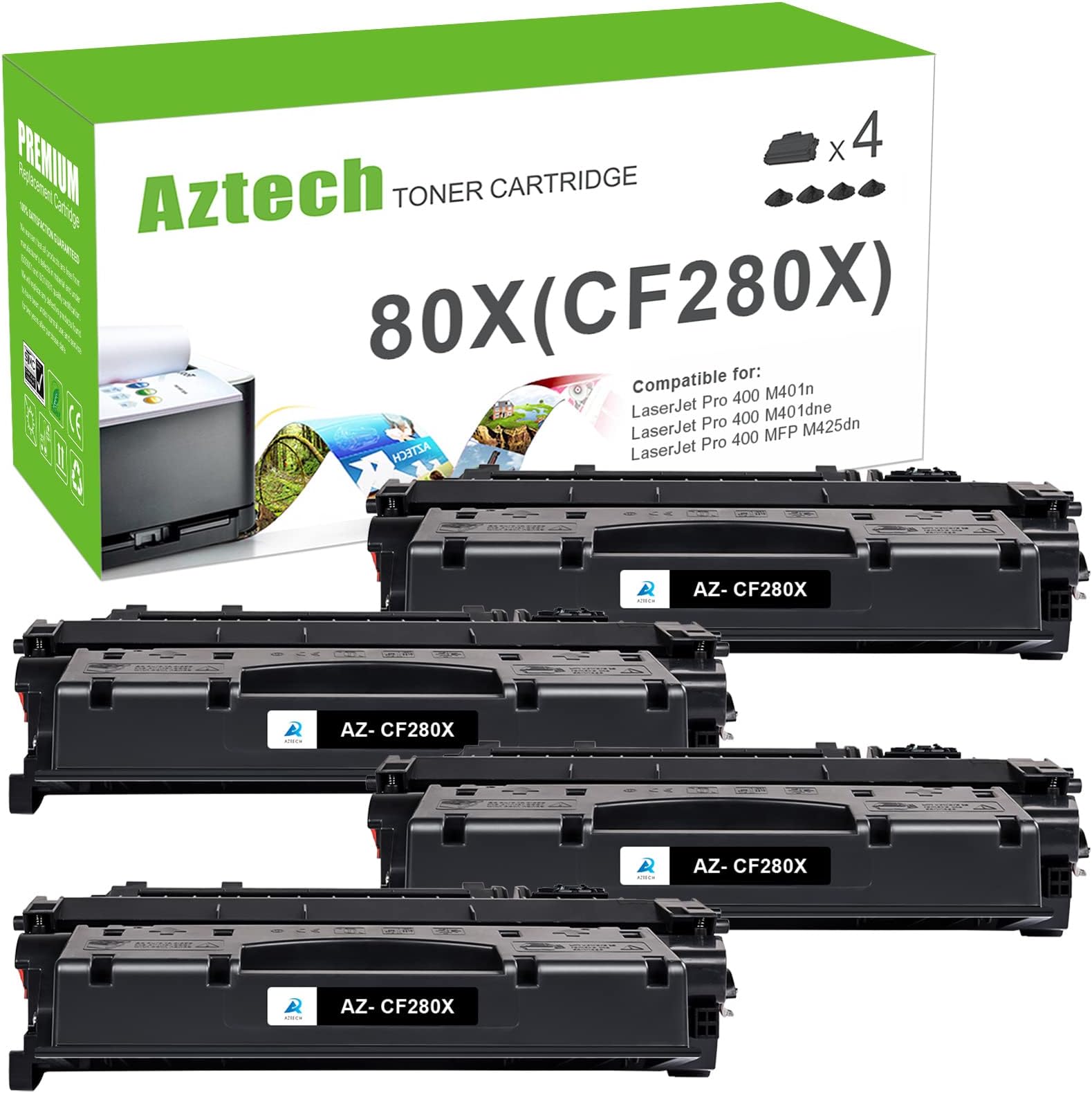 Aztech Compatible Toner Cartridge Replacement for HP 80X CF280X 80A CF280A for HP Pro 400 M401A M401D M401N M401DNE MFP M425DN Printer Ink
