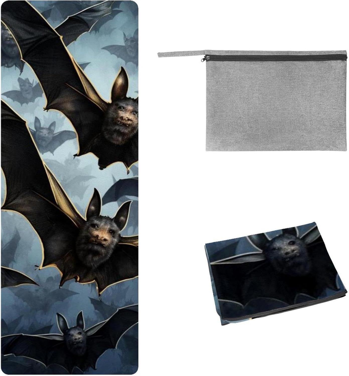 Yoga Towel, Bat Pattern Non Slip Sweat Absorbent Hot Yoga Mat Towel for Hot Yoga, Pilates and Fitness - 72.8" x 26.8"