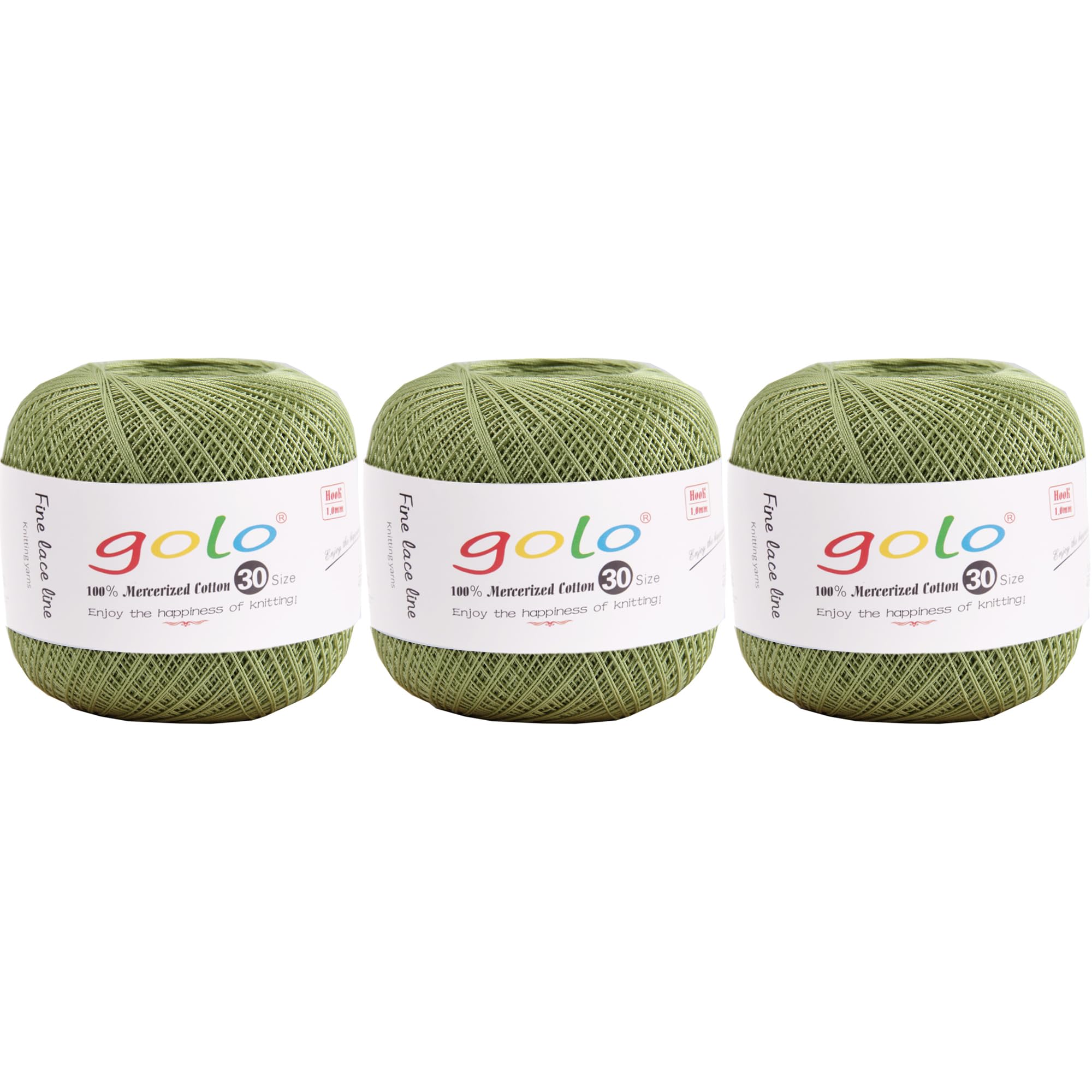 golo 3 Balls Crochet Thread Size 30 Yarn for Hand Knitting, 000-203 Avocado