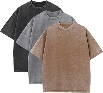 3 Pack Mens Oversized Heavy Cotton T-Shirts Vintage Tee Loose Fit Short Sleeve Casual Shirts for Men
