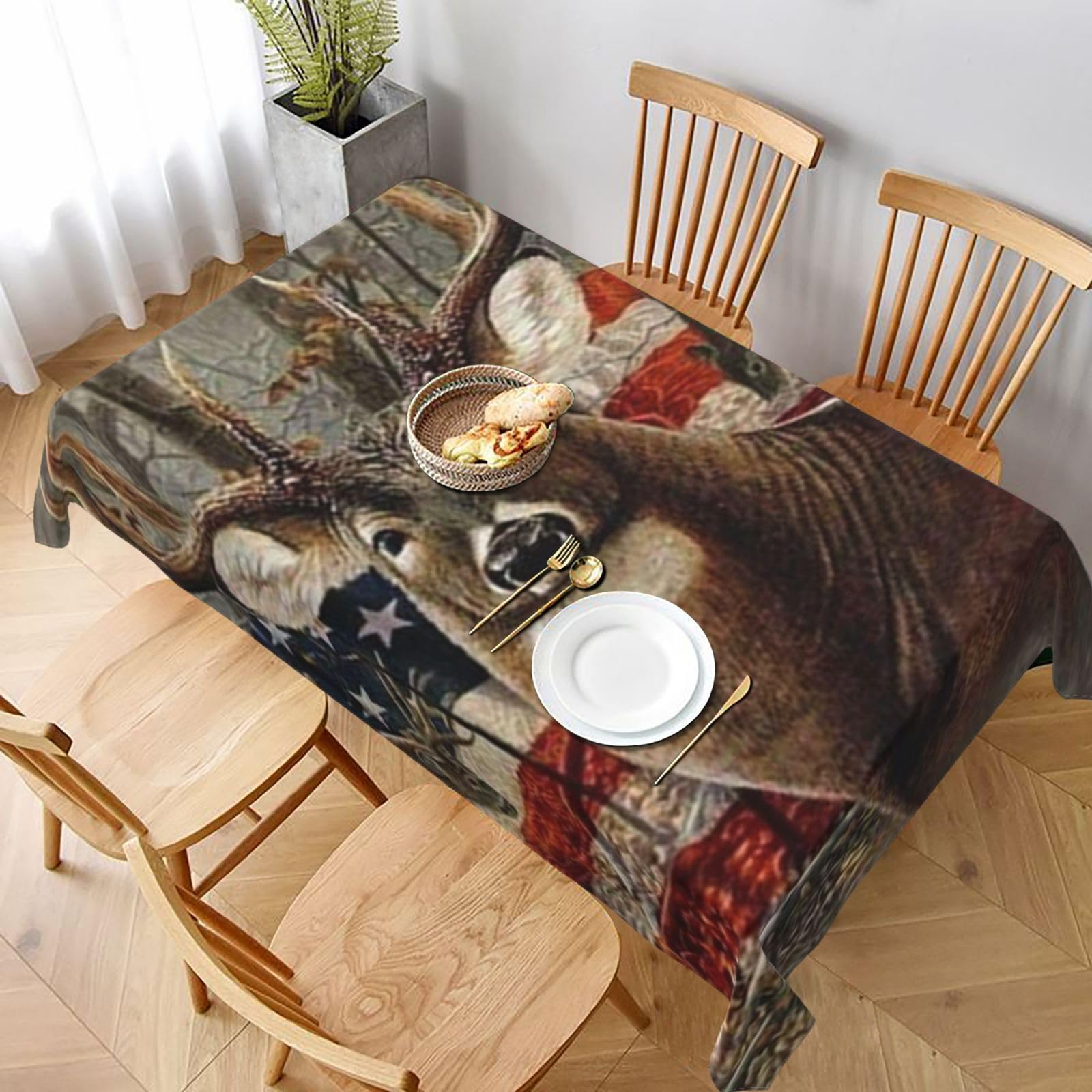 BNVSADC Deer Hunting Season Printed Rectangle Tablecloth 228x152 CM, Water Resistant Polyester Table Cloth Decorative Fabric Table Covers for Kitchen Dining Table Parties Camping