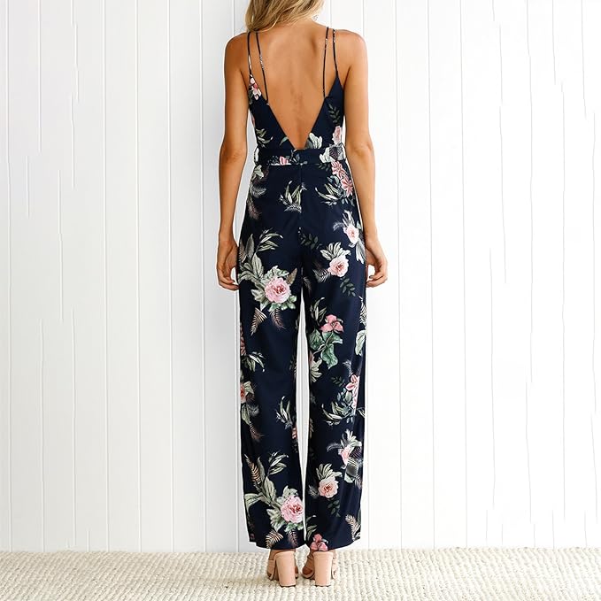 semen Damen Jumpsuit Blumen Print Ärmellos Rückenfrei Einteiler  Spaghettiträger Lange Hosen Strand Overall : Amazon.de: Bekleidung