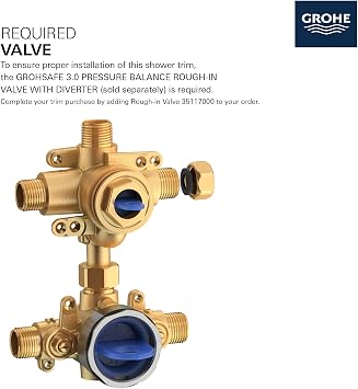 Grohe 29425000 Cosmopolitan Pressure Balance Valve Trim with 3-Way Diverter and Cartridge, Starlight Chrome