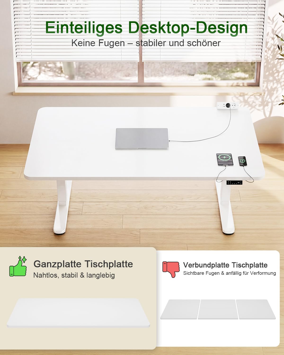 Devoko Höhenverstellbarer Schreibtisch 200x80cm, Dualmotor Elektrischer Stehschreibtisch mit 25mm Einteiliger Tischplatte, Touchscreen Steuerung, Computertisch mit Kabelmanagement & Steckdose