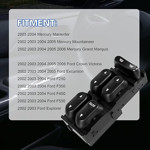Miniatura 2 de Interruptor de ventana eléctrica principal del lado del conductor de repuesto para Ford F250 F350 F450 F550 2002 2003 2004, Explorer 2002 2003,
