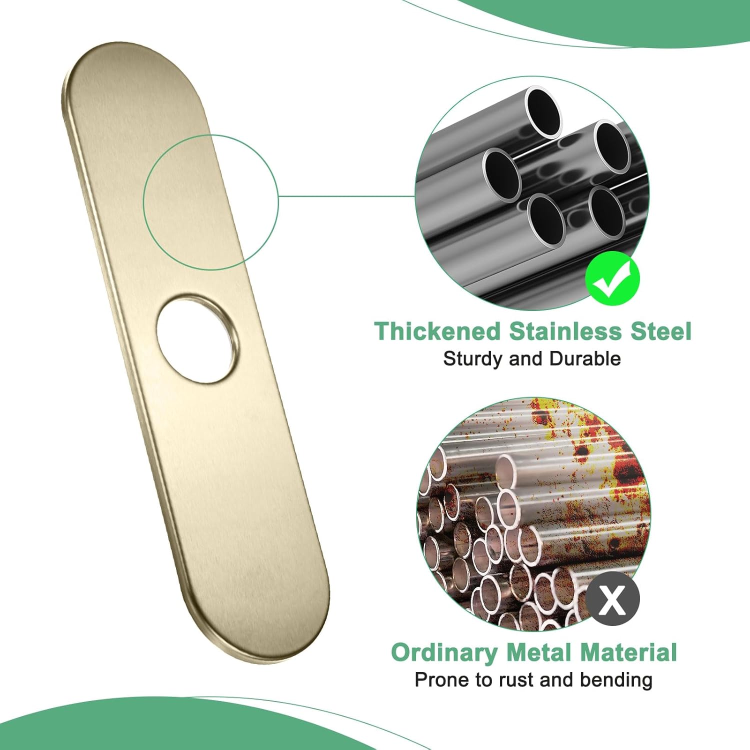 M METERXITY Faucet Deck Plate, 10 Inch 304 Stainless Steel Oval Hole Cover Escutcheon Deck Plate for Bathroom/Kitchen Sink [Brushed Gold Tone]