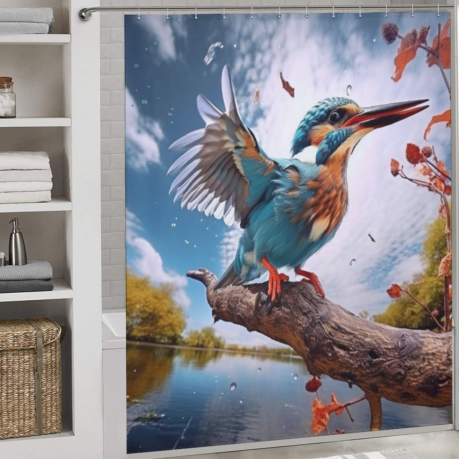 Rideau de douche oiseau imperméable 183x183cm fini les sols mouillés