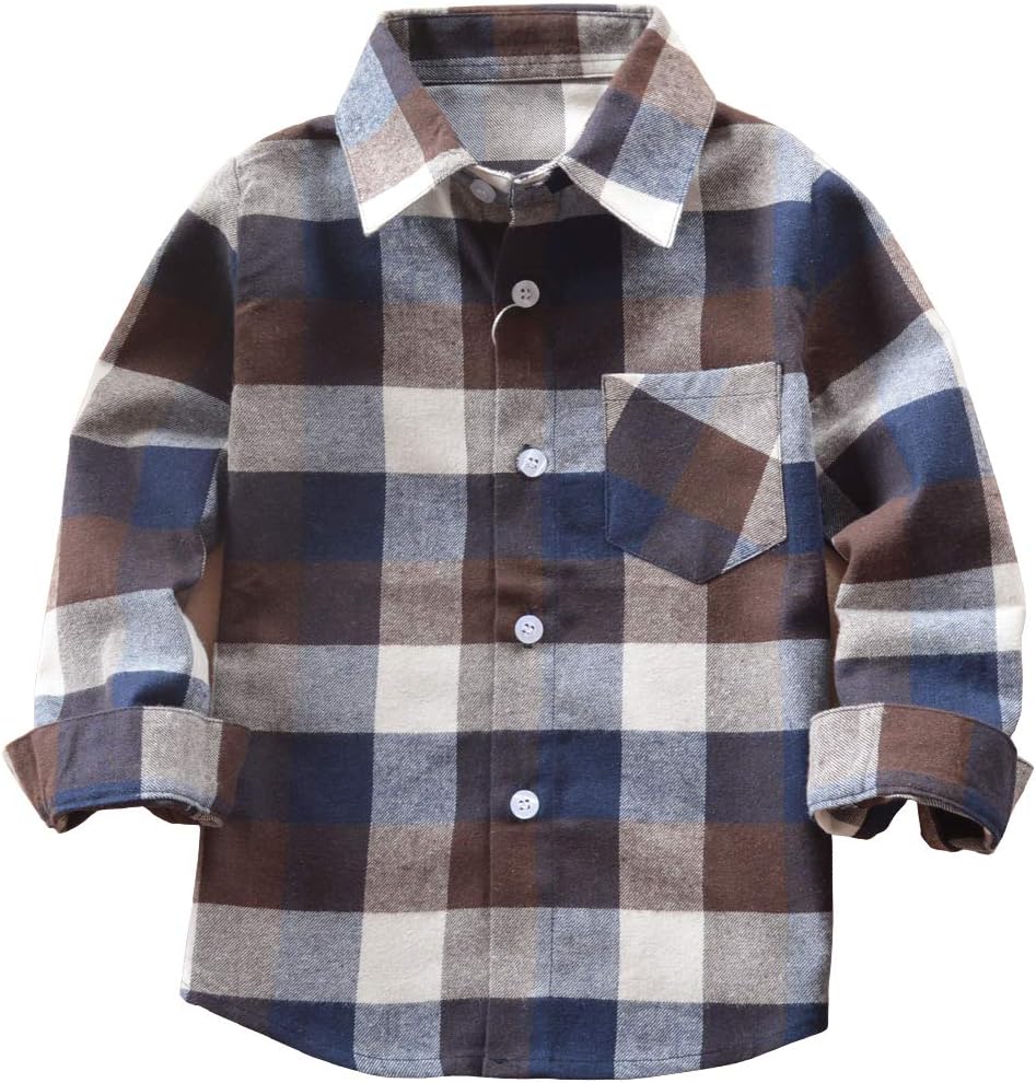 Kids Little Boys Girls Baby Long Sleeve Button Down Red Plaid Flannel Shirt Plaid Girl Boy NB-6T
