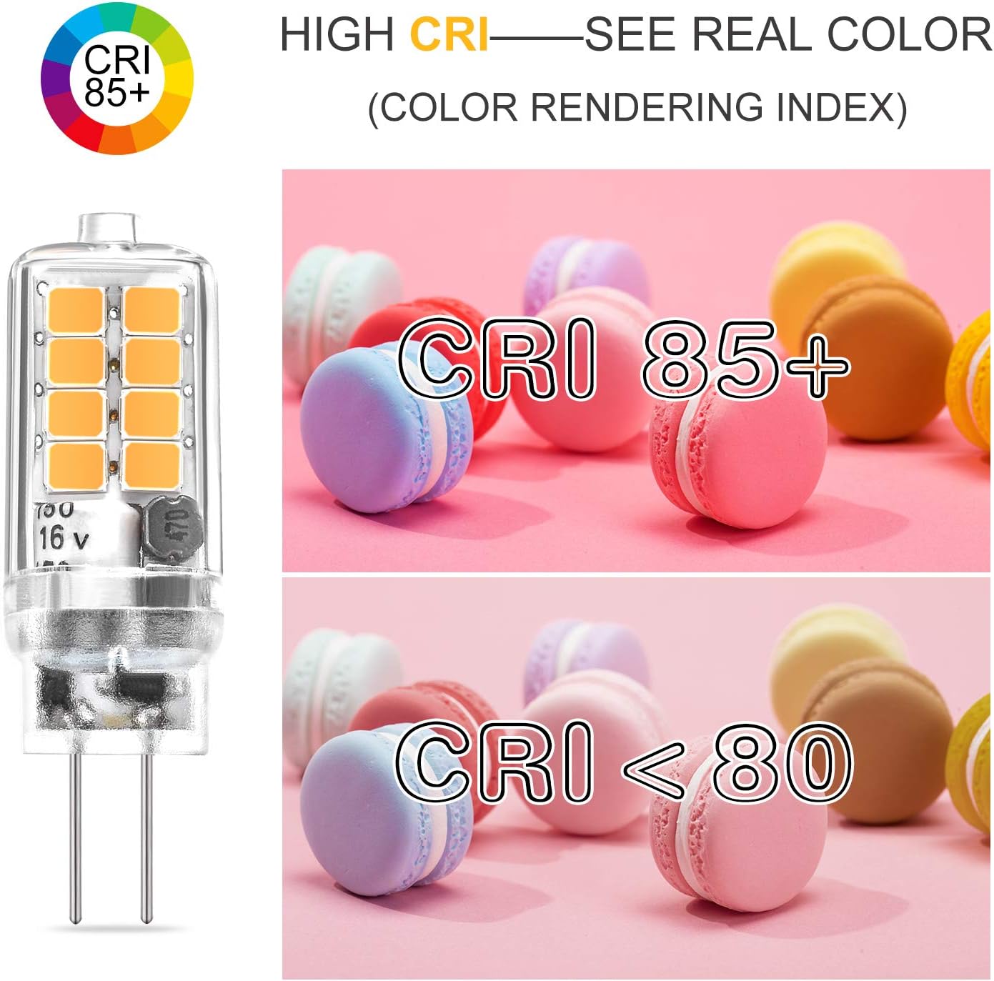 G4 LED Bulb, 3W Equivalent to 20W/30W Halogen, No Flicker, 360° Beam Angle, AC/DC 12V G4 Bi-Pin Base LED Lamp, Non-Dimmable (3000K Warm White, 10 Pack)