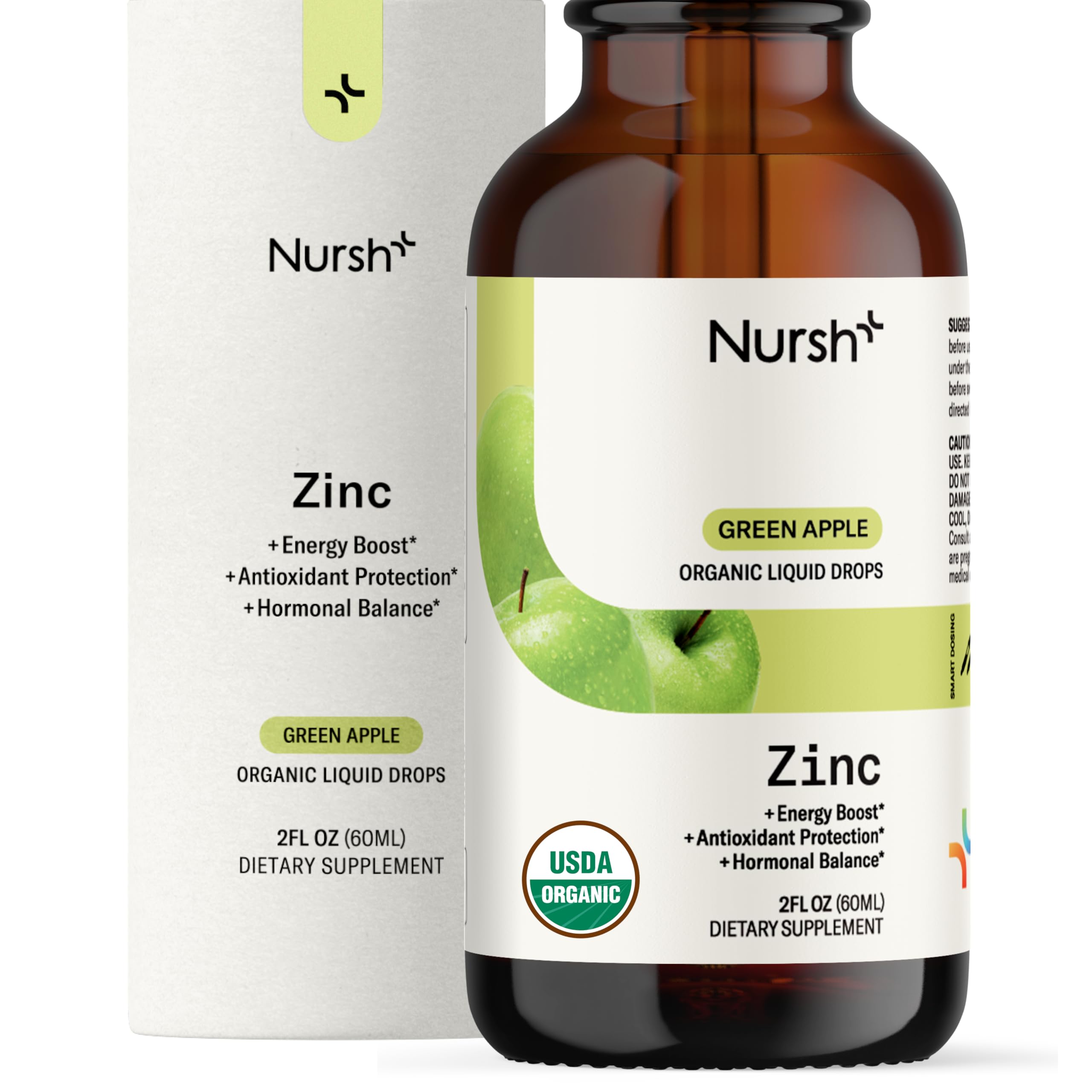 Nursh+ Daily Organic Liquid Zinc Drops – Fast-Absorbing Immune Support & Skin Health for Kids & Adults, 7mg Per Serving, USDA Certified Organic & Vegan, 2 fl oz