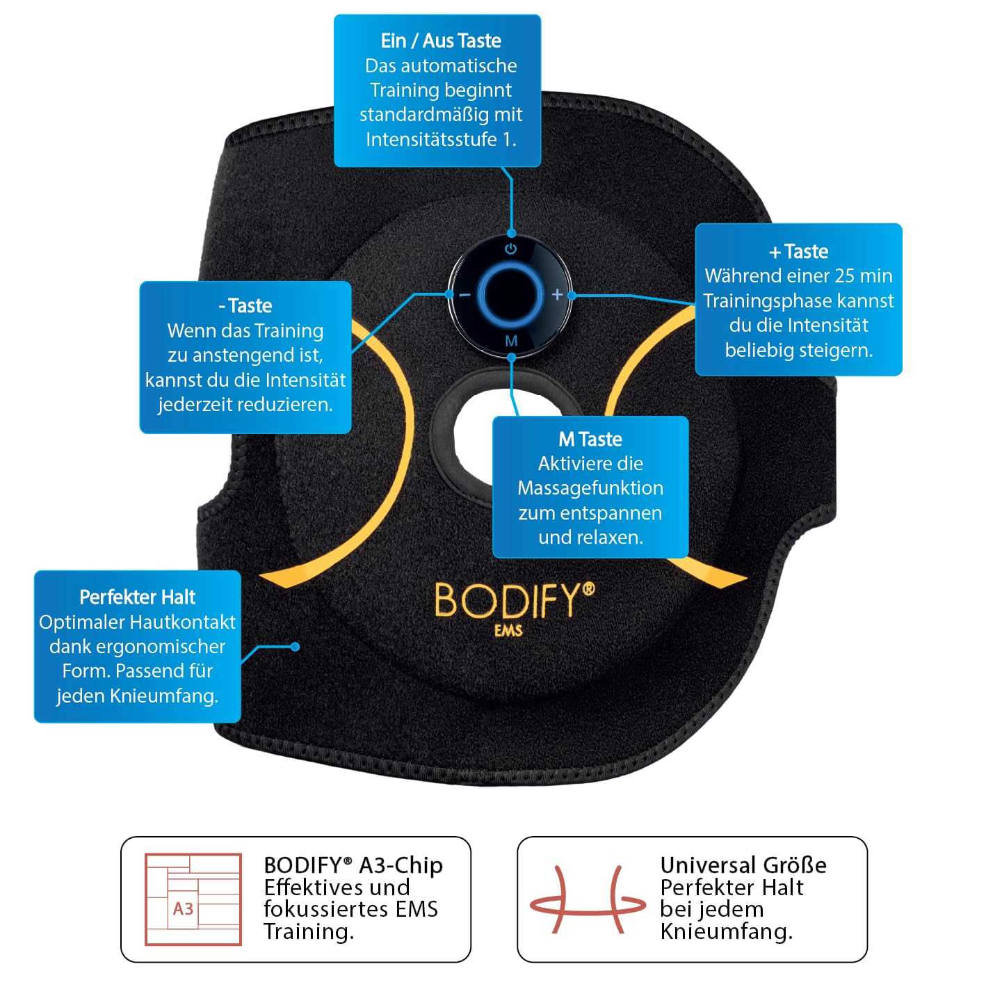 Bodify EMS Knietrainer Pro - Gezielte Stimulation der Knie Muskulatur! - Muskelaufbau und verbesserte Stabilität - EMS Training – Knietrainer - für Männer und Frauen DAS ORIGINAL