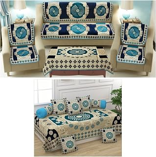 SAWNA HOMES Heavy 5 Seater Printed Sofa Cover Set 3,1,1 Seater with Diwan Bedsheet, 5 Cushion Covers, 2 Bolster Covers, Co Price In India
