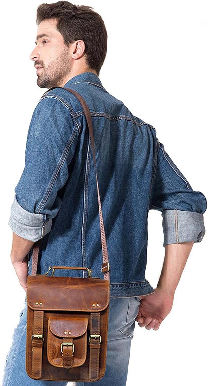 jaald Leather messenger bag shoulder bag cross body vintage satchel for women men compatible with Ipad man purse and tablet