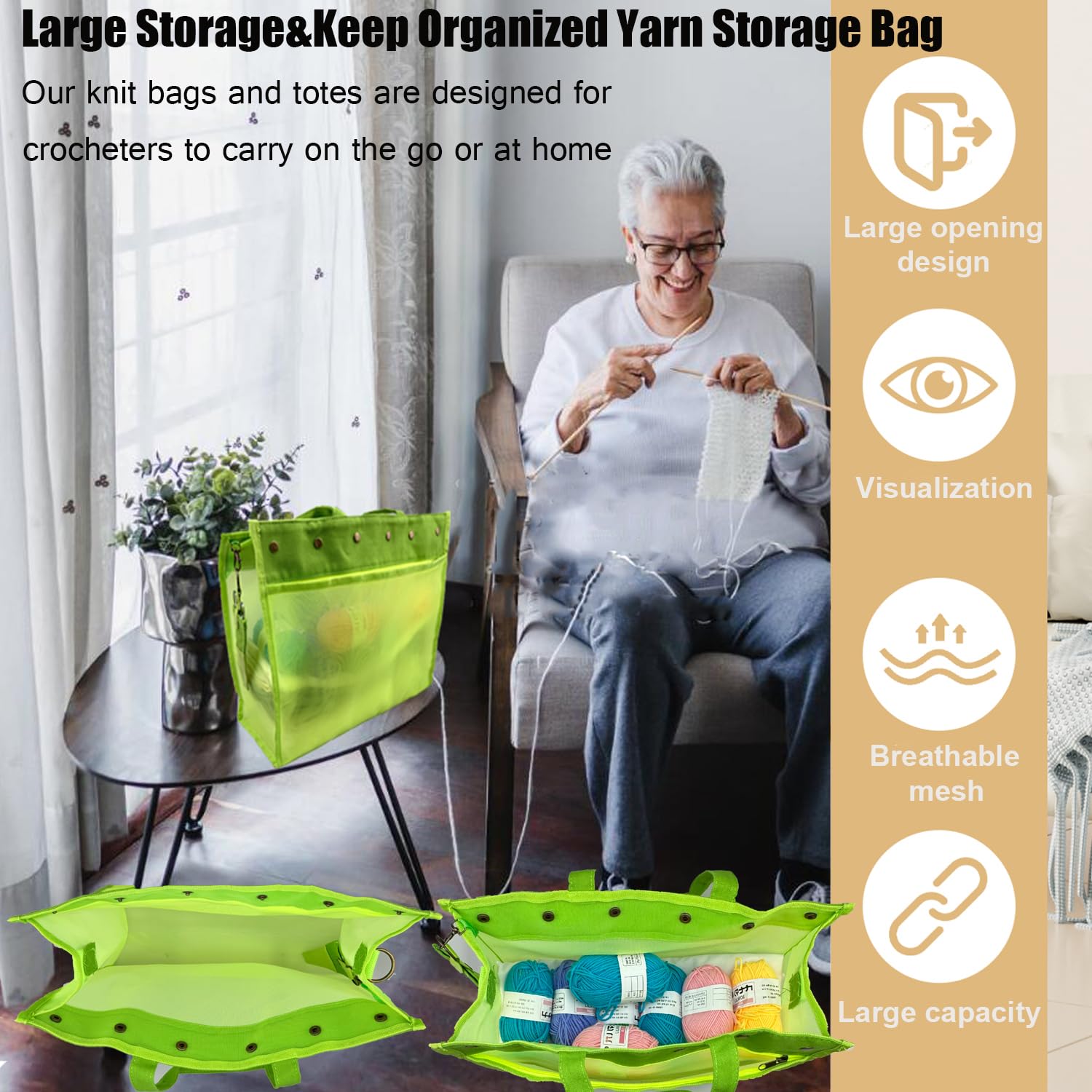 Weabetfu Knitting Bag Organizer - Large Yarn Storage Tote With Multiple Compartments