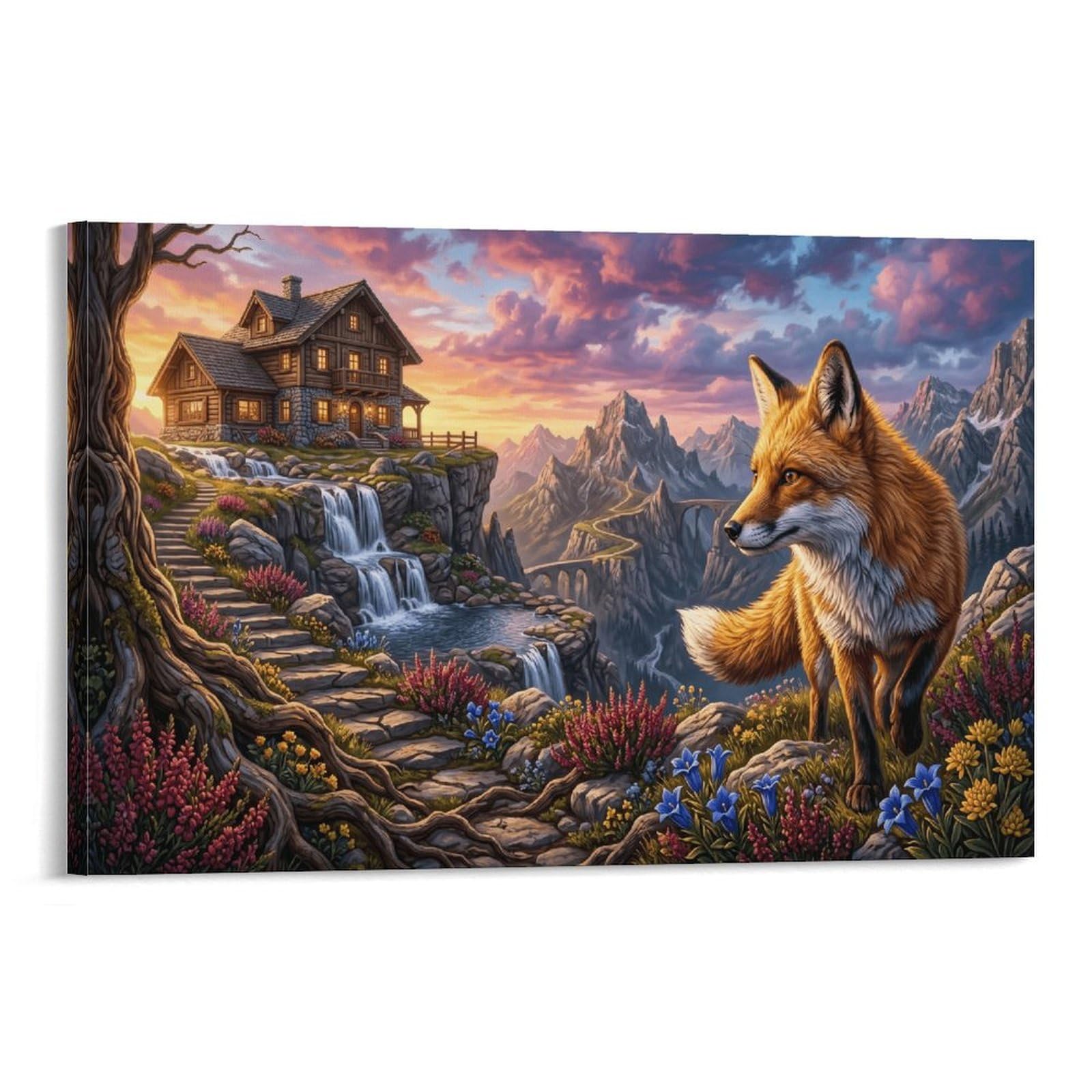 XPASHIQWC Red Fox Wall Decor Poster Sunset Valley Giclee Canvas Prints Modern Wall Art Picture Wall Hanging for Bedroom Living Room Decor 24x36inch(60x90cm)