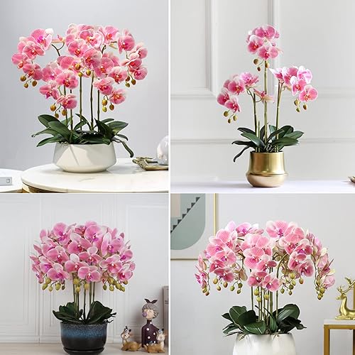 Miniatura 6 de FagusHome Phalaenopsis - Flores artificiales de 32 pulgadas, 6 piezas de orquídeas artificiales con tallo para decoración del hogar (rosa)