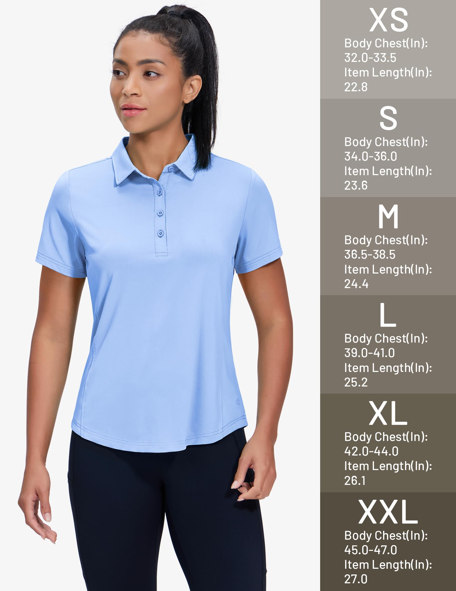 MIER Polo de golf para mujer, manga corta, secado rápido, protección solar, protección solar activa, camisetas de tenis con cuello, 4 botones