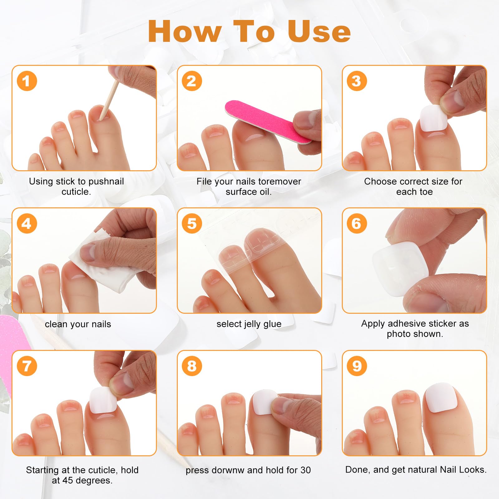 Ouligay 240pcs White Press On Toenails, Short Square Solid Color Fake Toe Nails - Image 3