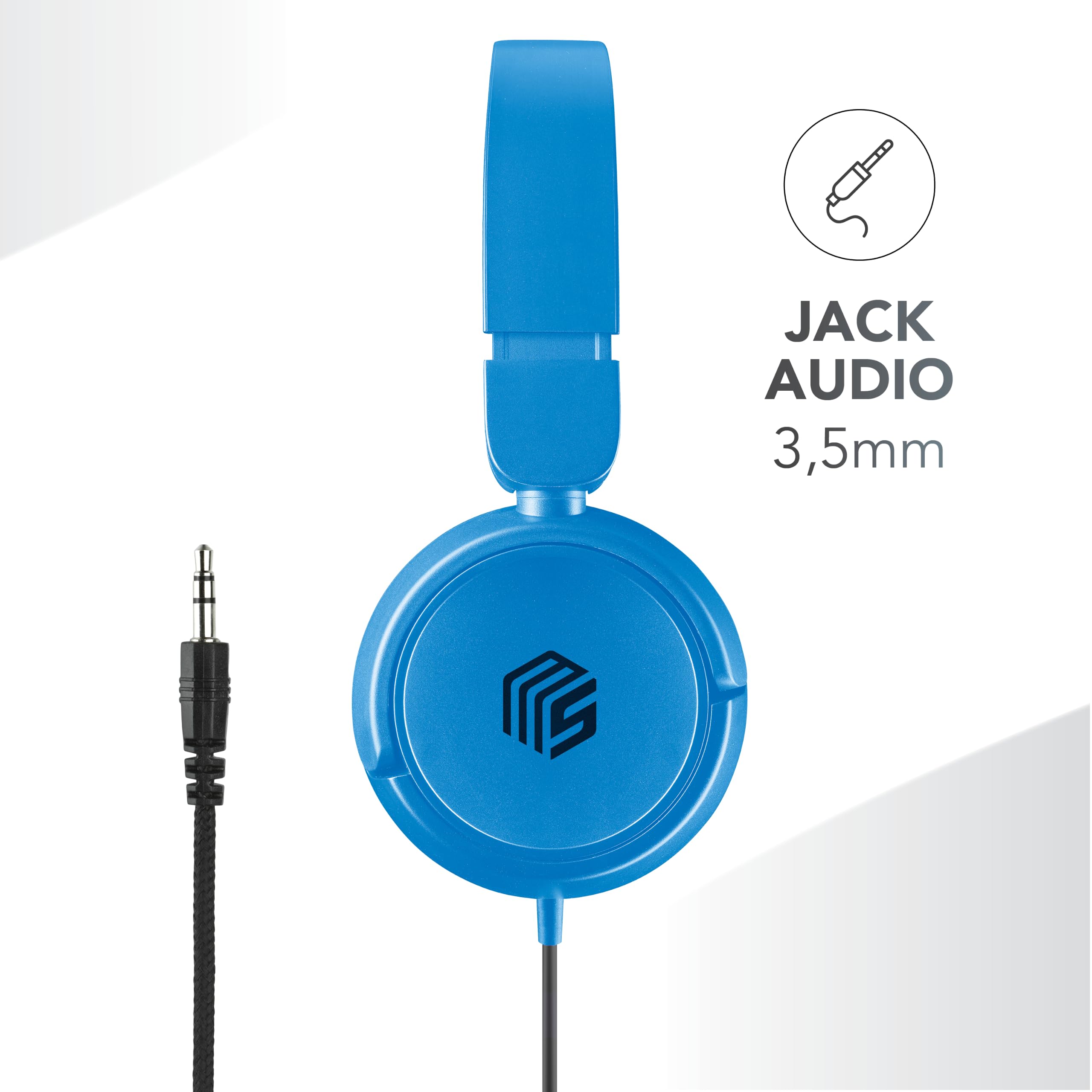 Music Sound/HEADBAND Basic/składane słuchawki douszne z przewodem i mikrofonem - Jack 3,5 mm - kolor niebieski, jeden rozmiar
