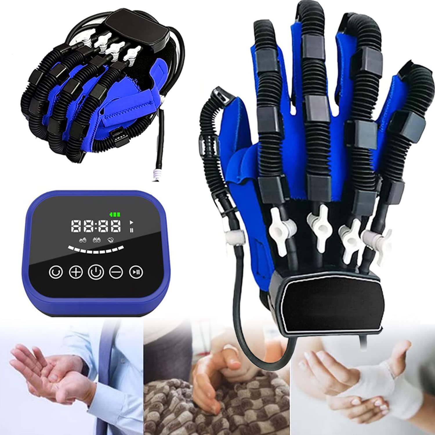 Guantes de Robot de rehabilitación de presión de Aire Carrera automática Hemiplejía Entrenador de Dedos Ejercicio de extensión de Dedos para Adultos/niños, LCD
