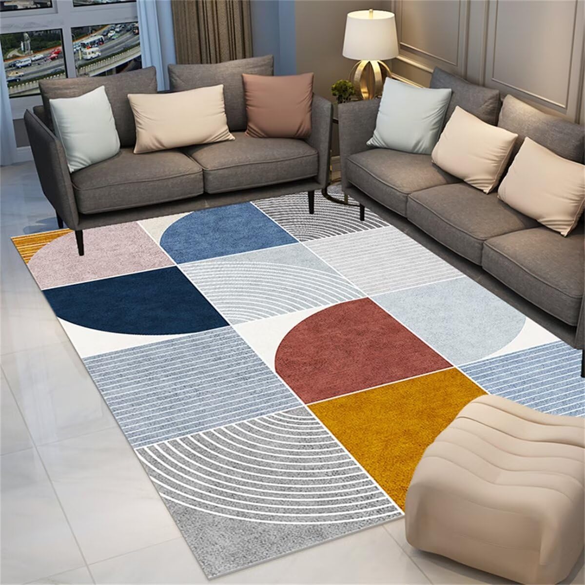 Tapis chambre enfants grand format design géométrique pour salon et salle à manger
