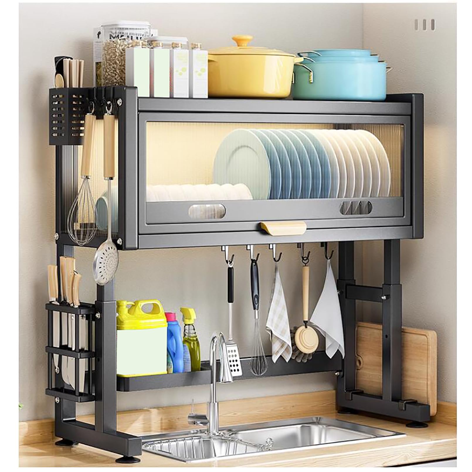Scolapiatti sopra il lavello con anta dell'armadio organizer da cucina salvaspazio robusta base a ventosa soluzione efficiente per asciugare i piatti per piccoli spazi moderni essenziali da cucina