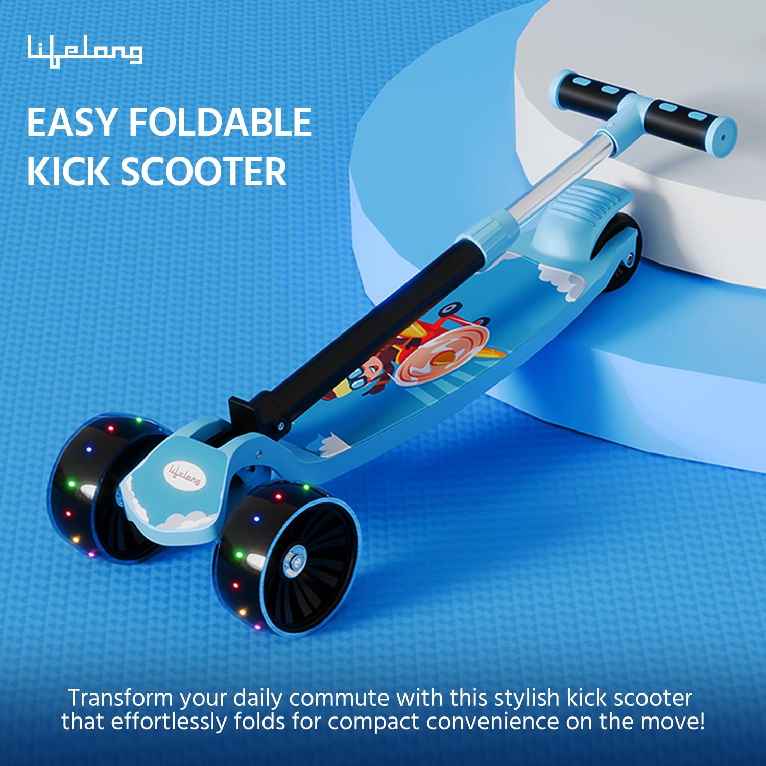 Lifelong Foldable Kids Kick Scooter with LED Wheels & Adjustable Height - Capacity 50kg- for Baby 3+ Year Old boy & Girl - Skate, Blue — Amazon image 5