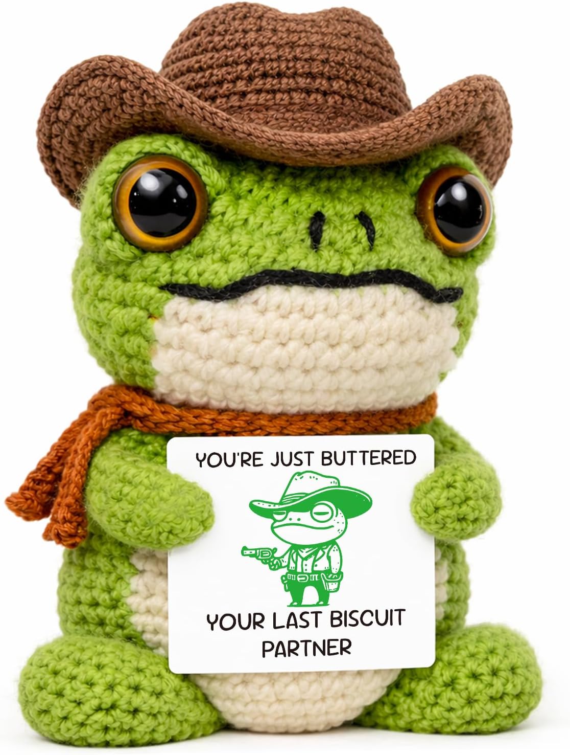 Funny Gag Gifts for Adults Men Women, Handcrafted Crochet Cowboy Frog Keepsake, Weird Joke Birthday Present for Best Friend, Humorous Office Room Accessories, Western Country Aesthetic Decor