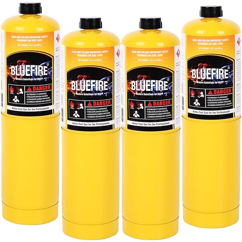 BLUEFIRE Modern MAPP Gas Cylinder, 14.1 oz, Hotter than Propane! Variation of Quantity Bundles Available (4)