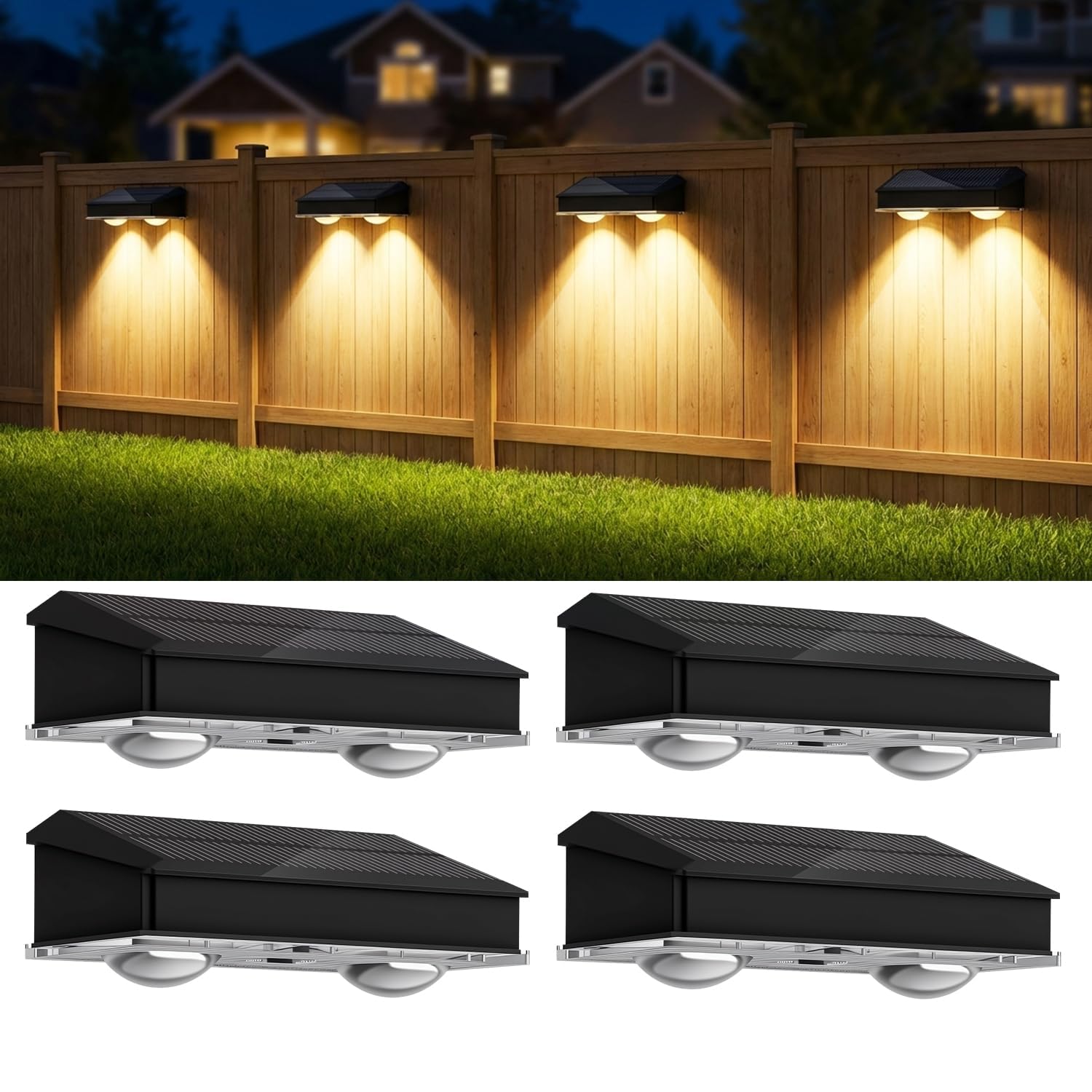 4 Pack Solar Lights Outdoor Garden, IP65 Waterproof Solar Fence Lights Outdoor Garden, 3 Modes & 9 Colors RGB Lighting, Auto On/Off, Solar Led Fence Lights Solar Powered, for Patio, Backyard, Porch