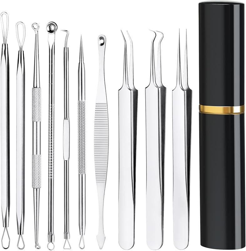 Kit Baxrou com 10 ferramentas para cuidados da pele e estojo metálico