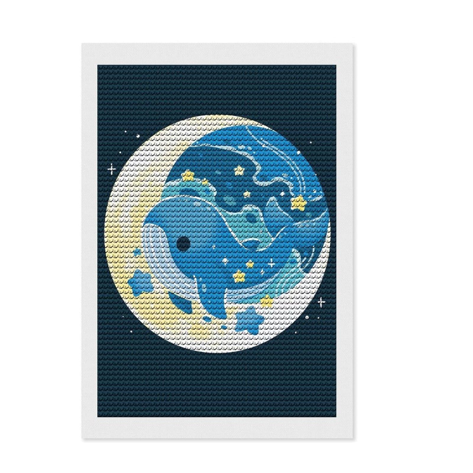 Junmoney Whale and Moon Cartoon Illustration Diamond Painting Set 8"x12", Stress Relief Craft, Satisfying Creative Project, Modern Decor, Holiday Gift Idea
